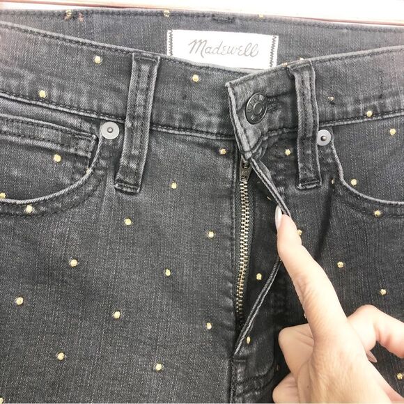 MADEWELL | 10” High Rise Skinny Jeans Black Gold Metallic Dot Women’s Size 24 - Picture 6 of 13